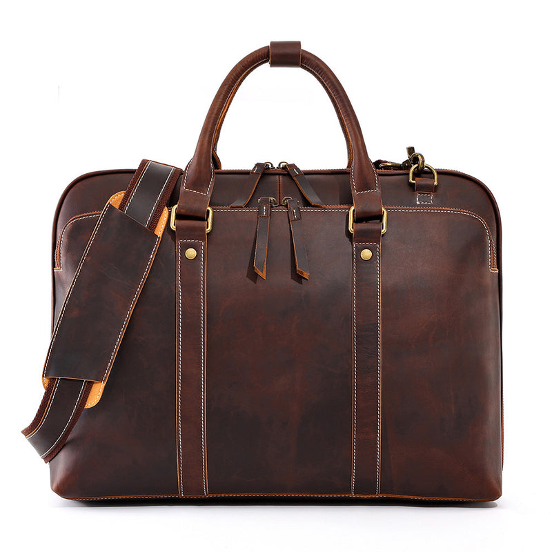 men's cowhide messenger briefcase, view 6 - MRSLM
