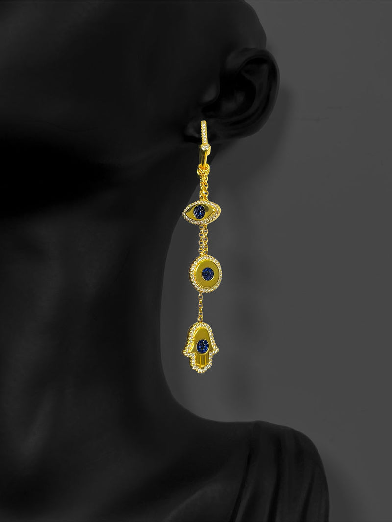 women's long evil eye drop earrings, view 6 - MRSLM