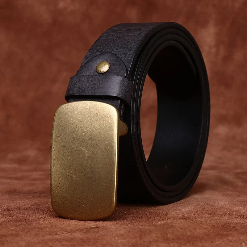 Genuine leather belt with brass pin buckle, view 4 - MRSLM