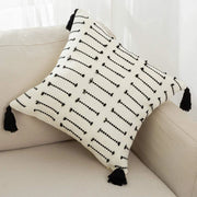 Black and white tassel cushion cover, view 3 - MRSLM