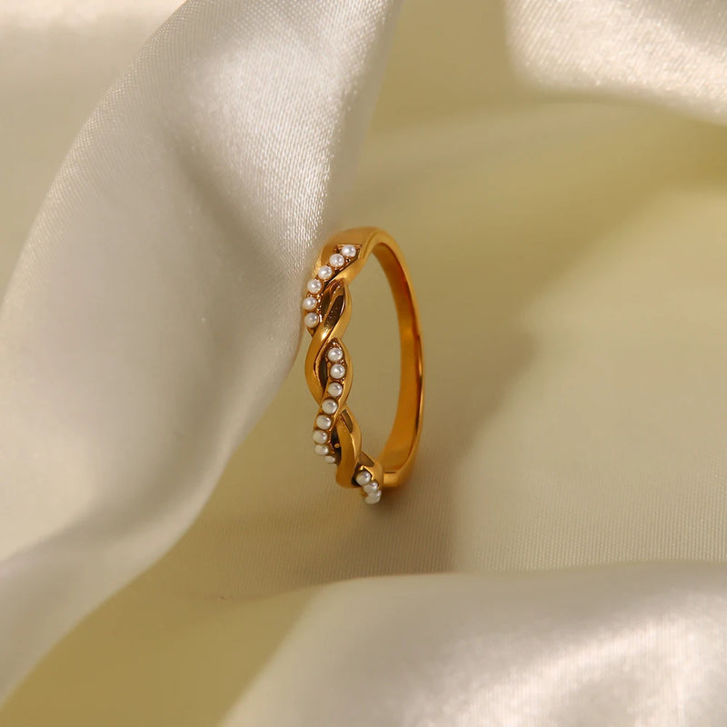 twisted pearl gold plated stacking ring, view 4 - MRSLM
