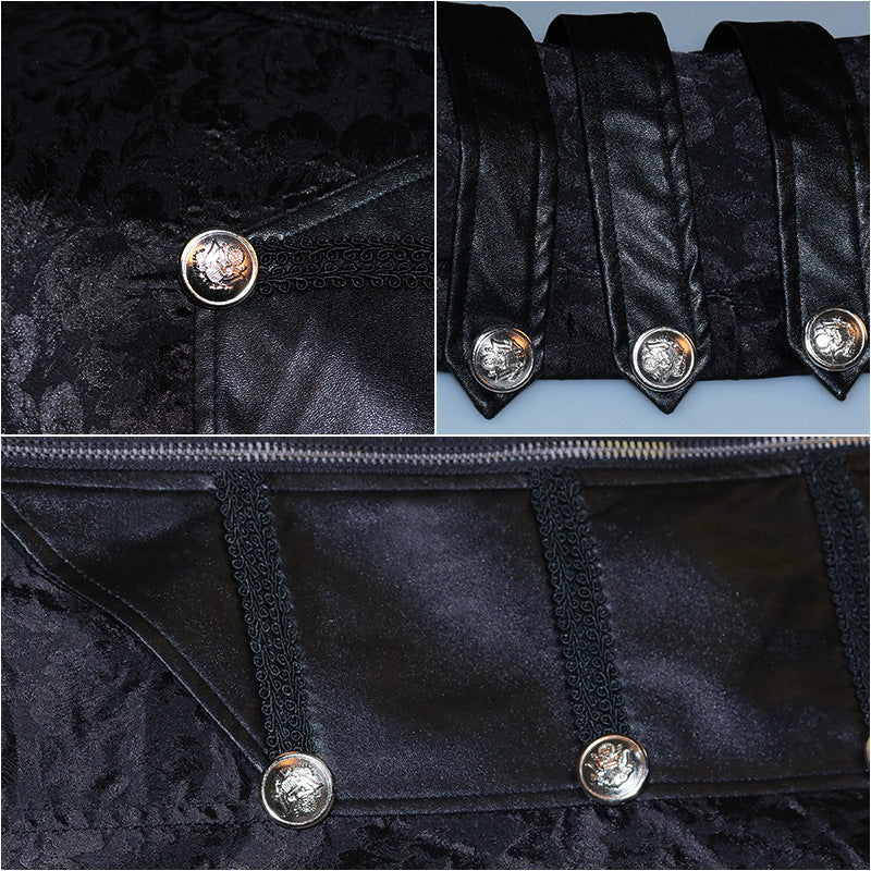 black stand collar punk gothic cape coat, view 4 - MRSLM