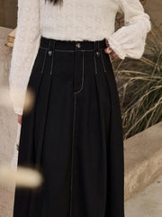 high waist pleated denim skirt, view 10 - MRSLM