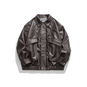 retro lapel pu leather jacket men, view 5 - MRSLM