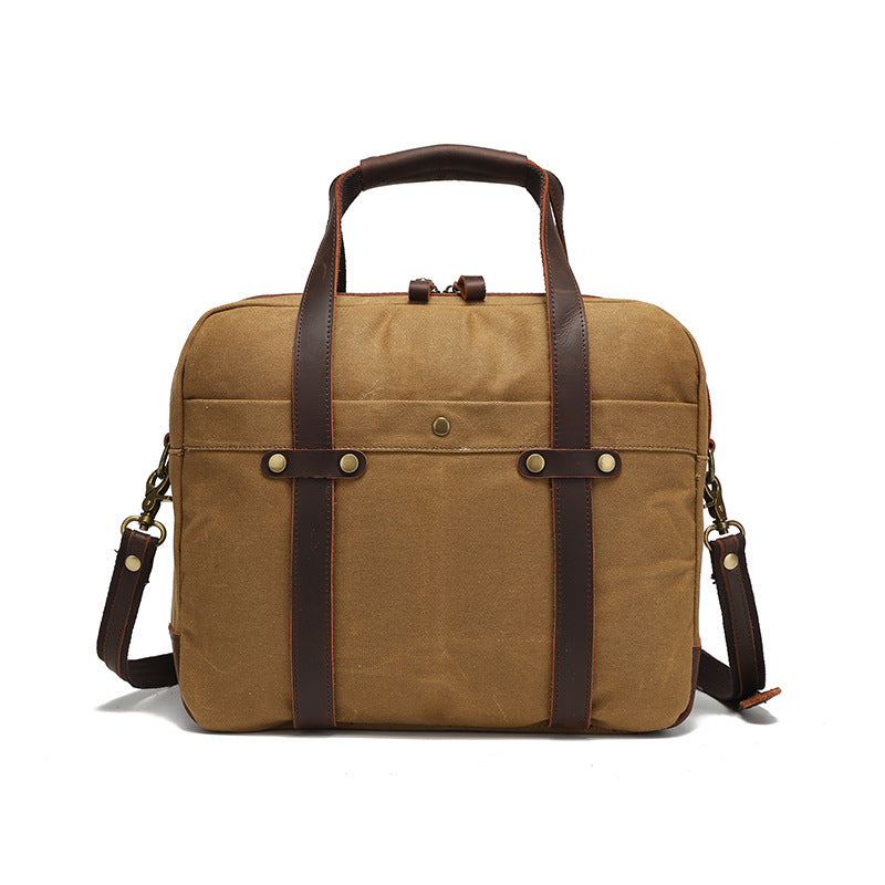 waxed canvas vintage travel briefcase, view 7 - MRSLM