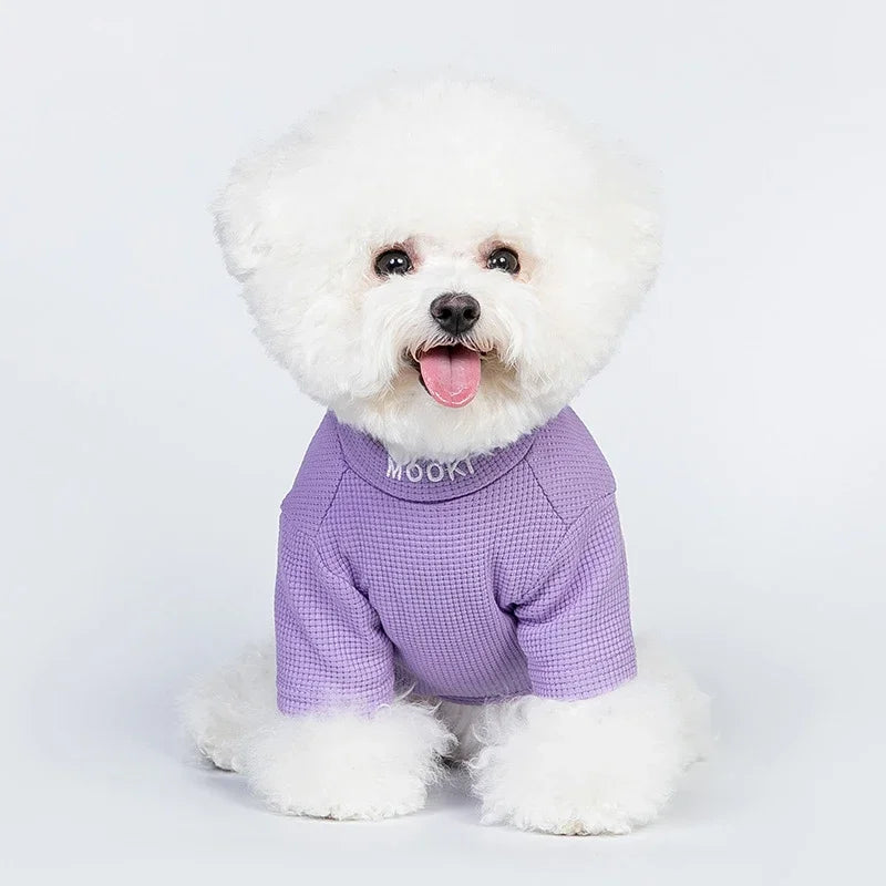 cozy purple waffle knit dog t-shirt, view 3 - MRSLM