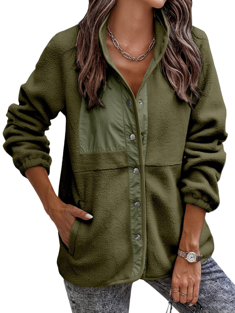 Women's polar fleece stand-collar button jacket, view 8 - MRSLM
