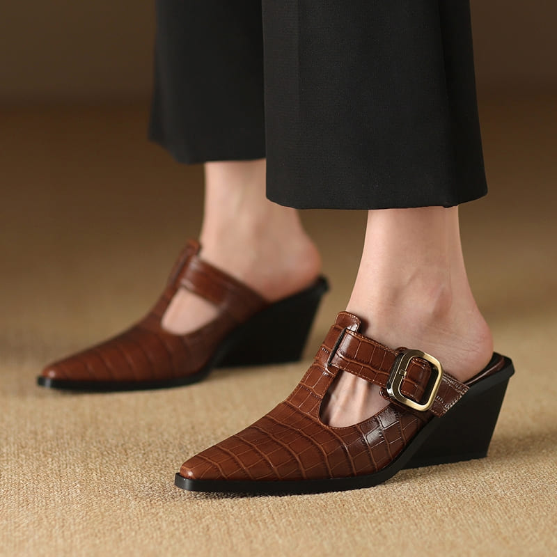 leather wedge mules, view 8 - MRSLM