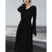 dark velvet lace splice dress, view 5 - MRSLM