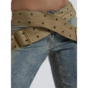 low waist slim-fit pencil jeans with canvas belt, view 5 - MRSLM