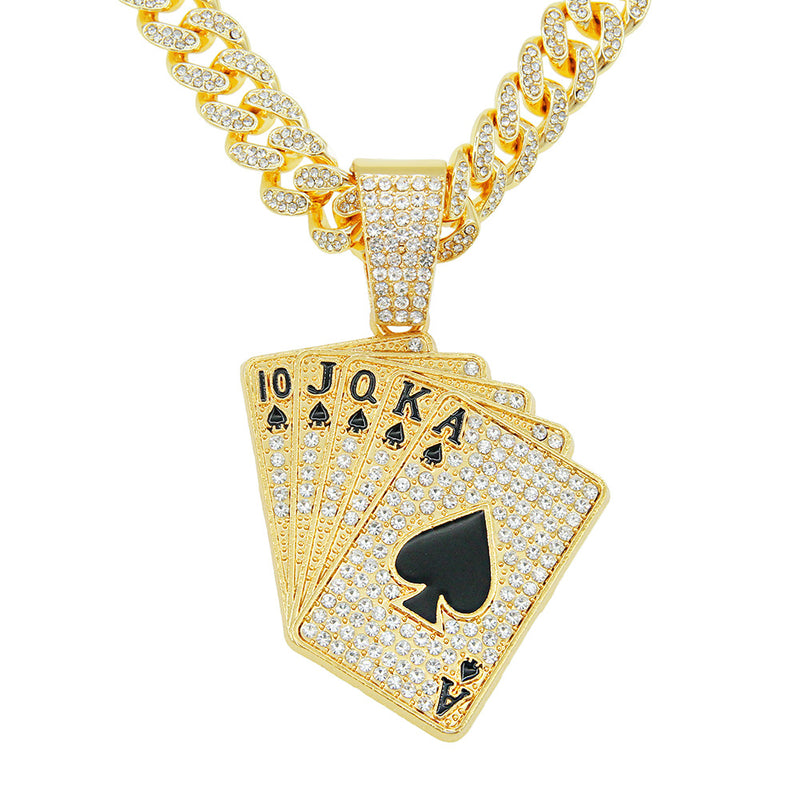 Men's poker pendant Cuban link necklace, view 6 - MRSLM