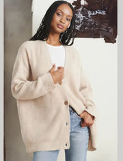 Women's relaxed V-neck knit cardigan, view 6 - MRSLM