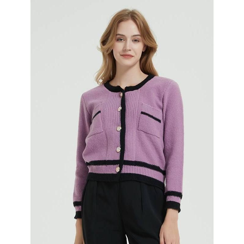 purple knit cardigan, view 3 - MRSLM