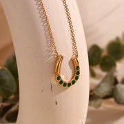 18k gold plated lucky horseshoe pendant necklace, view 9 - MRSLM