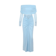 Off-shoulder mesh pleated dress, view 5 - MRSLM