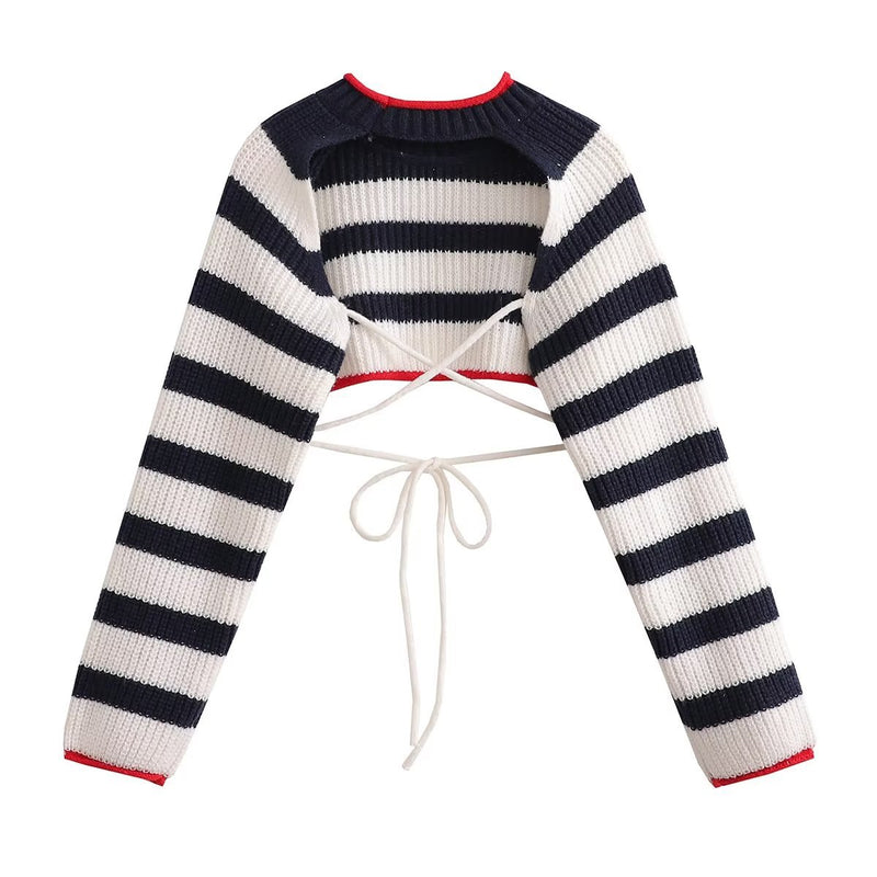 Women's lace-up striped plaid sweater, view 10 - MRSLM
