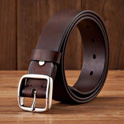 men's vintage genuine leather belt stainless steel buckle, view 3 - MRSLM