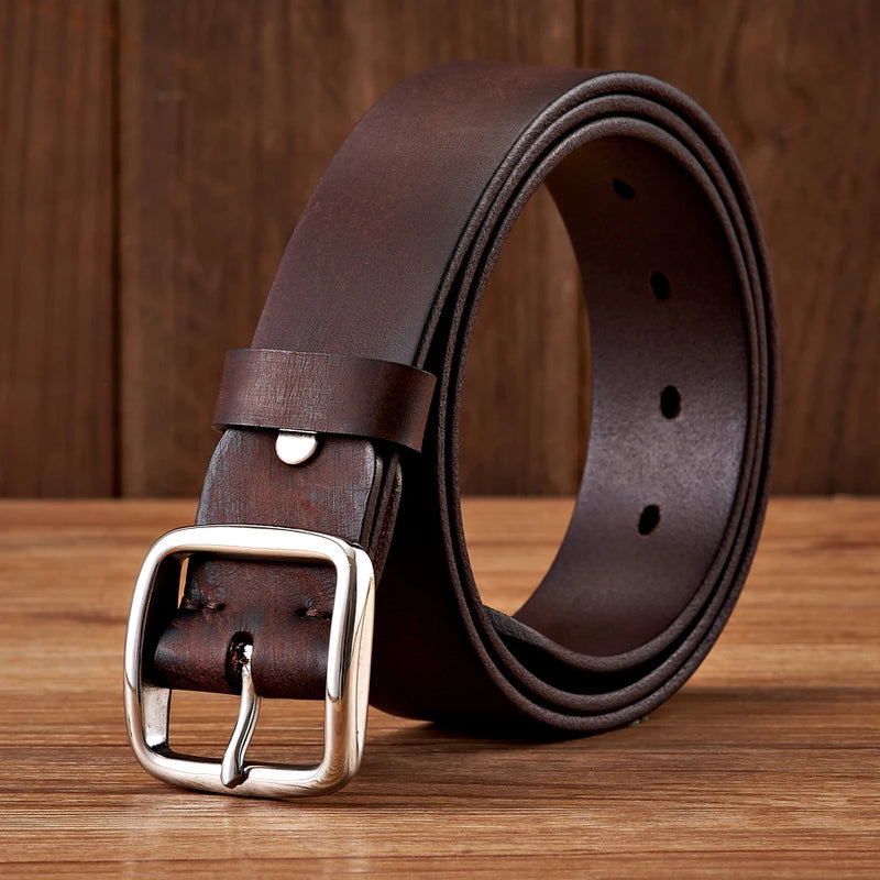 men's vintage genuine leather belt stainless steel buckle, view 3 - MRSLM