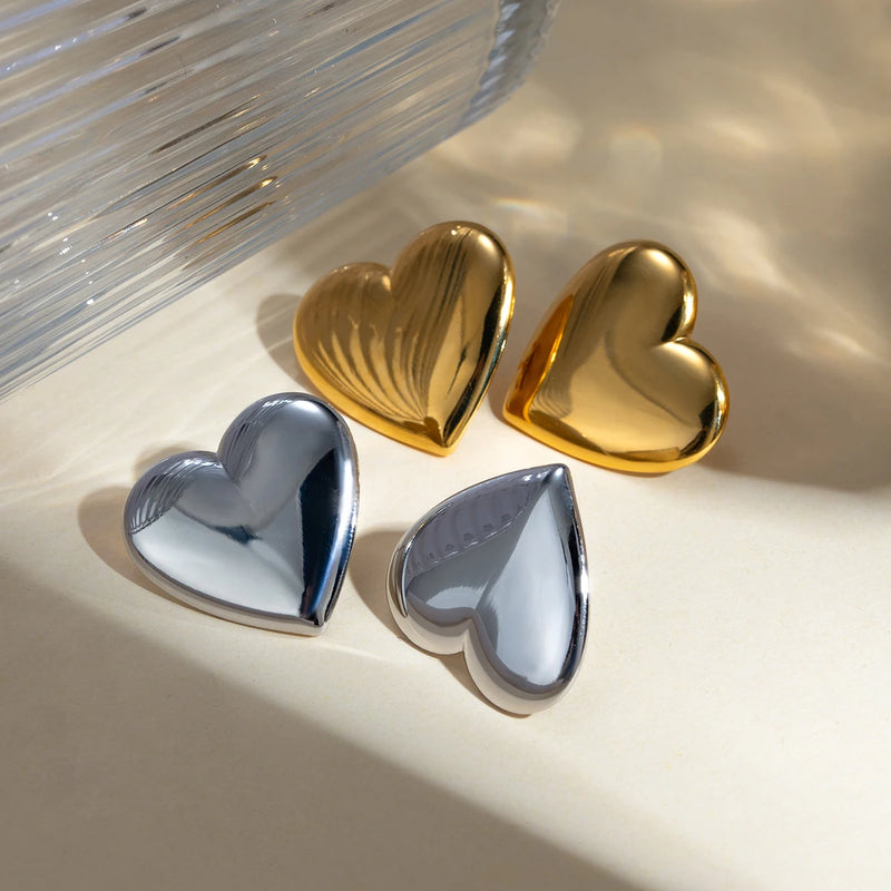 gold plated heart stud earrings, view 7 - MRSLM