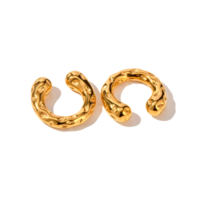 chunky gold ear cuff with hammered texture, view 2 - MRSLM