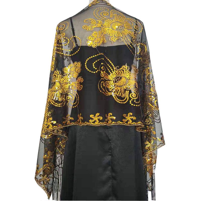 Long Tassel Sequin Embroidered Shawl Women