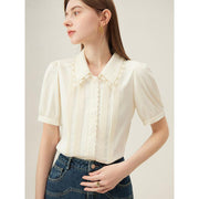 embroidered polo-neck blouse, view 3 - MRSLM