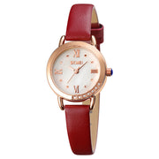 small round leather strap ladies quartz watch, view 3 - MRSLM
