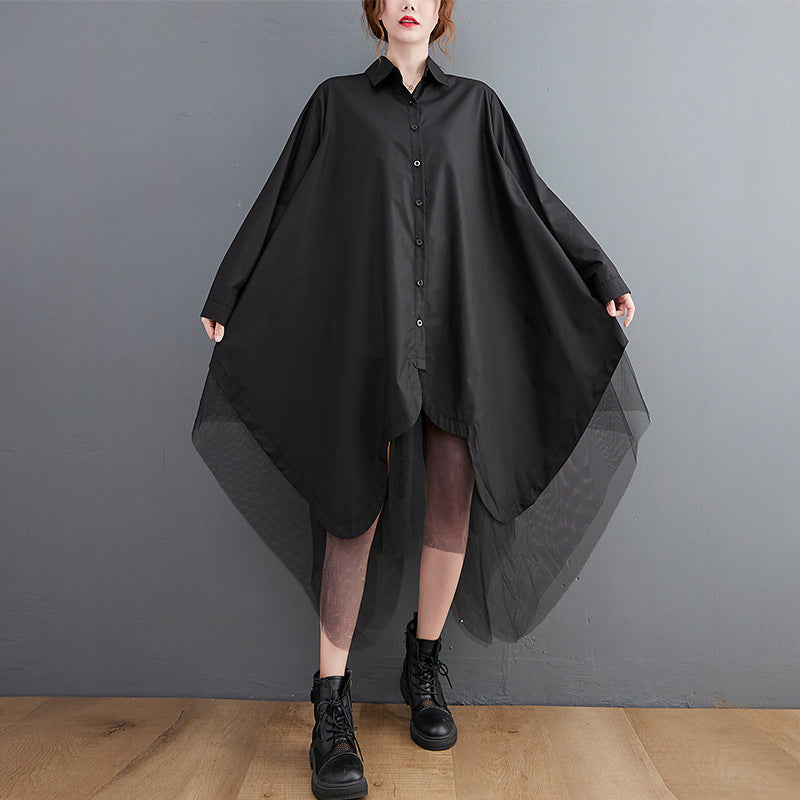 loose two-piece look swing mesh shirt dress, view 7 - MRSLM