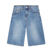 high-waisted straight denim shorts, view 2 - MRSLM