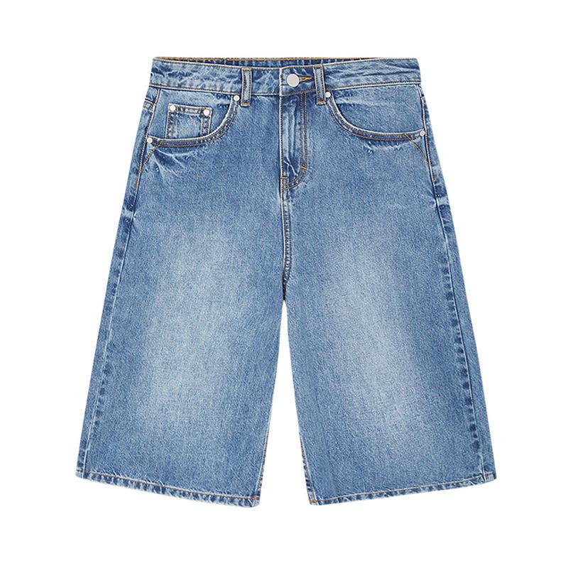 high-waisted straight denim shorts, view 2 - MRSLM