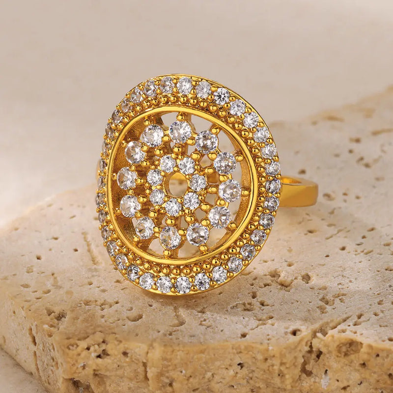Cubic zirconia flora gold ring, view 3 - MRSLM