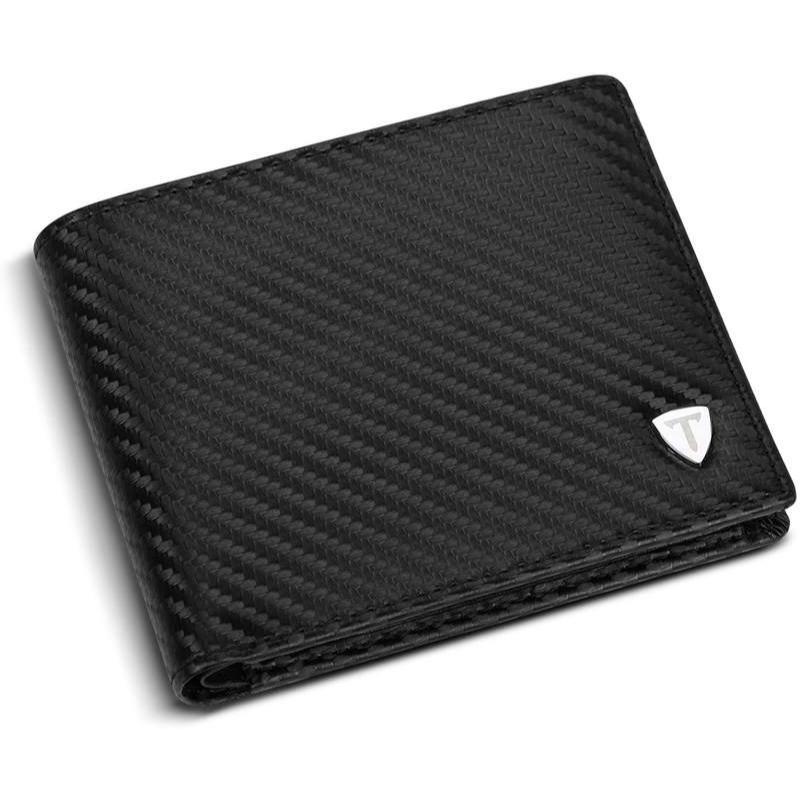 Men's carbon fiber leather bifold wallet, view 2 - MRSLM