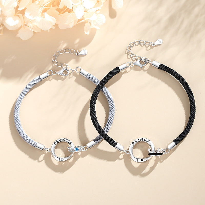 double ring couple bracelet sterling silver, view 5 - MRSLM