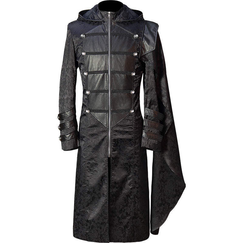 Black Stand Collar Punk Gothic Cape Coat