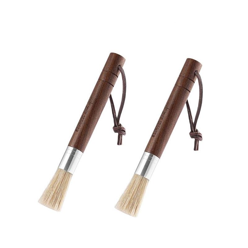 espresso grinder brush with wooden handle, view 2 - MRSLM
