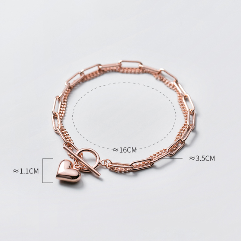 s925 silver double ring heart bracelet, view 7 - MRSLM
