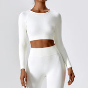 Women's ribbed long sleeve yoga crop top, view 9 - MRSLM