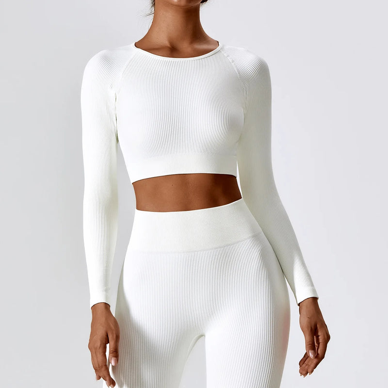 Women's ribbed long sleeve yoga crop top, view 11 - MRSLM