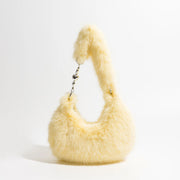 fuzzy faux fur half moon shoulder bag, view 7 - MRSLM