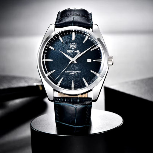 men's 41mm leather band quartz watch - MRSLM