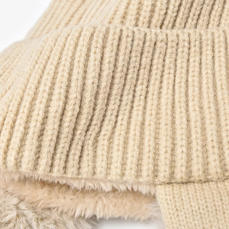 Women's faux fur knitted beanie with earflaps, view 11 - MRSLM