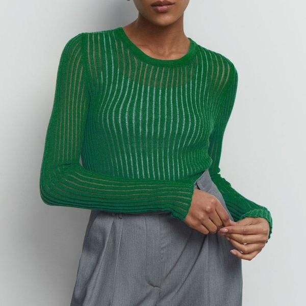 striped see-through knit top, view 3 - MRSLM