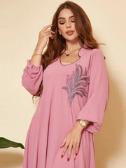 women's long sleeve loose dress with chest applique, view 5 - MRSLM