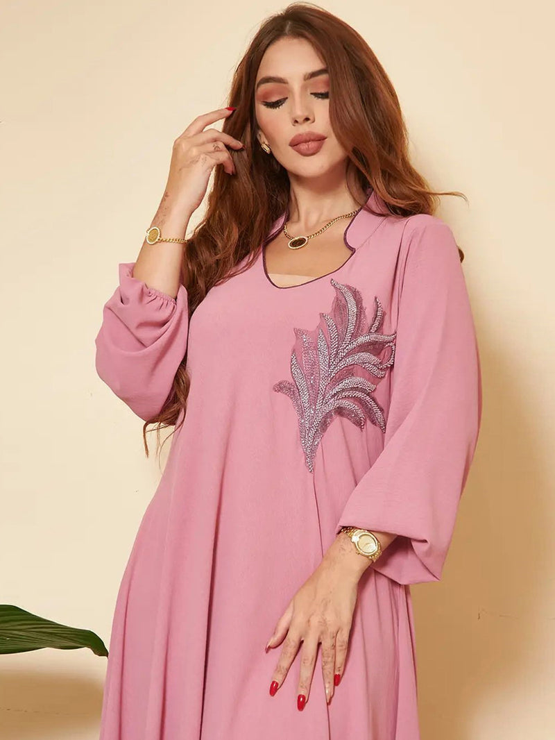 women's long sleeve loose dress with chest applique, view 5 - MRSLM