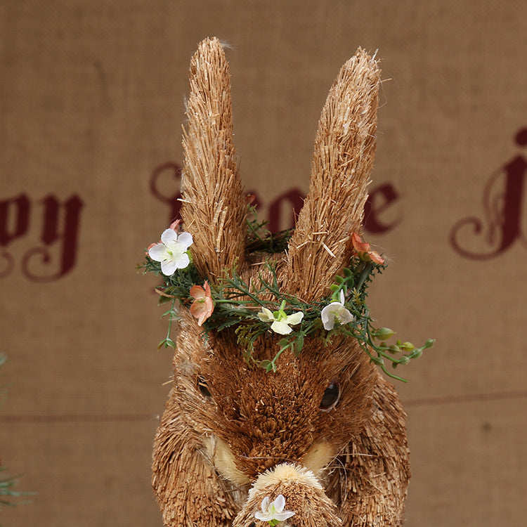 Mother and child rabbit grass woven decor, view 3 - MRSLM