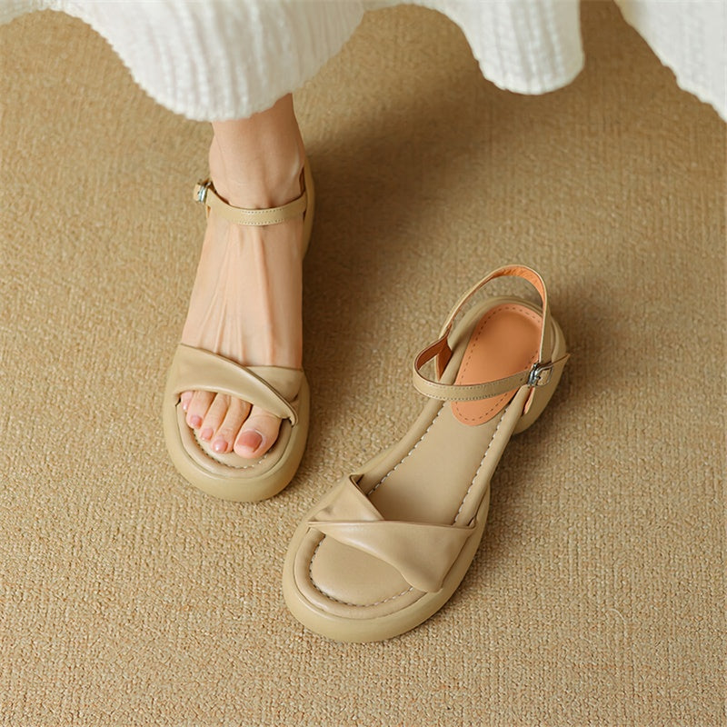 chunky heel leather casual sandals, view 6 - MRSLM