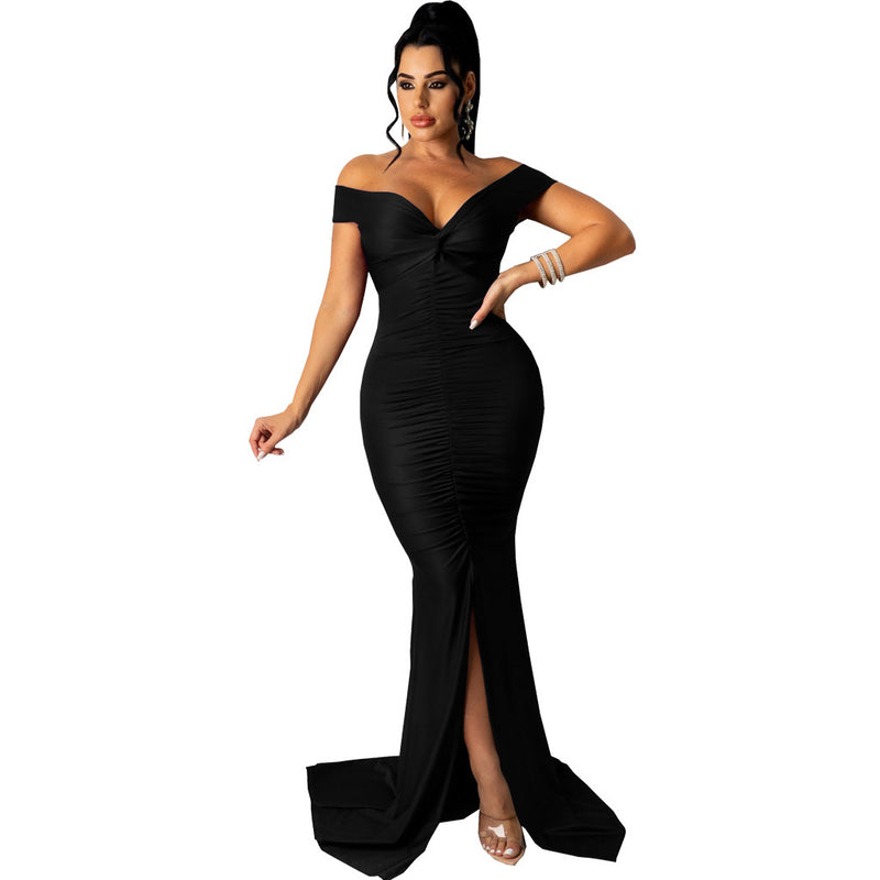 v-neck micro-wrinkle long dress, view 14 - MRSLM