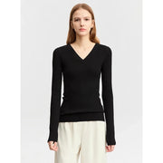 autumn slim v-neck wool sweater, view 2 - MRSLM