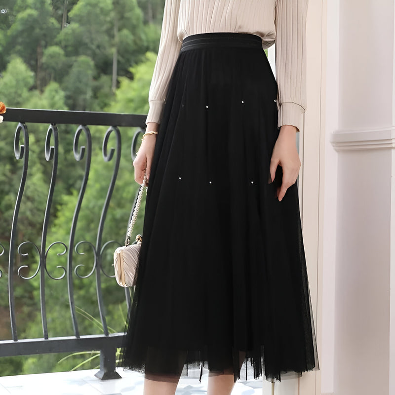 high-waist a-line mesh skirt, view 2 - MRSLM