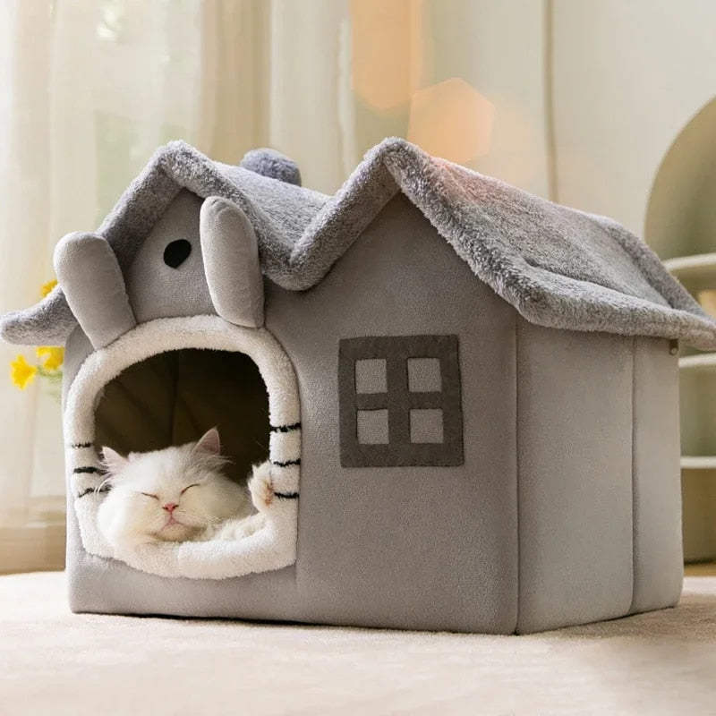 foldable winter cat house bed, view 4 - MRSLM
